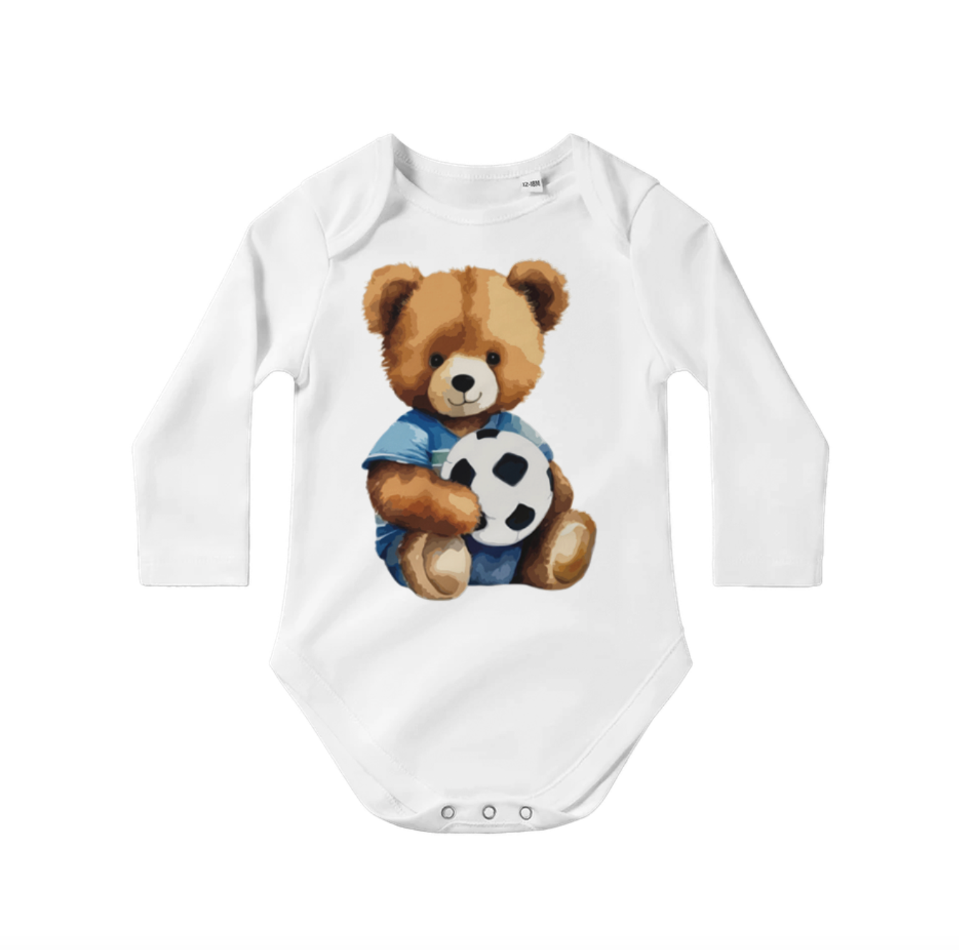 TeddyBear Portrait Onesie – Adorable Baby Bodysuit with Football Design