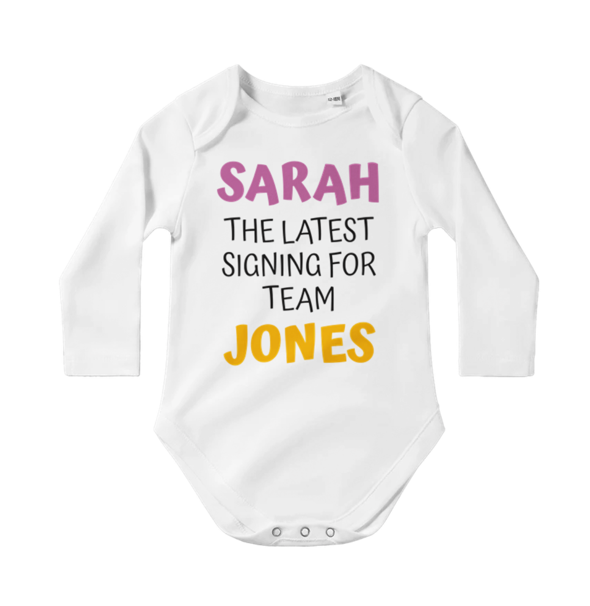 Personalized Custom Classic Baby Long Sleeve Bodysuit White