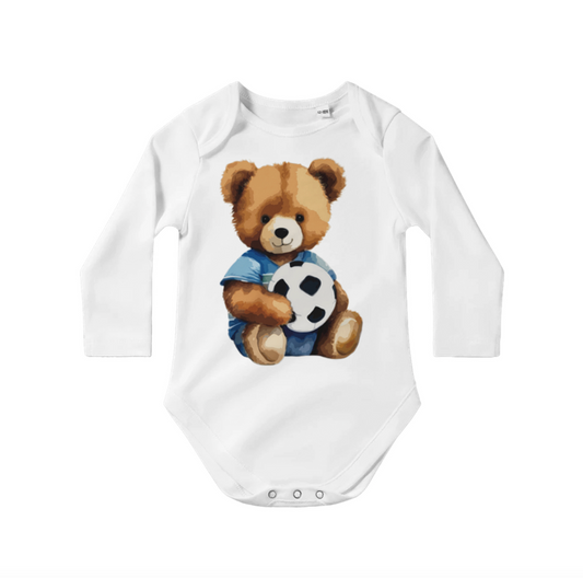 TeddyBear Portrait Onesie – Adorable Baby Bodysuit with Football Design