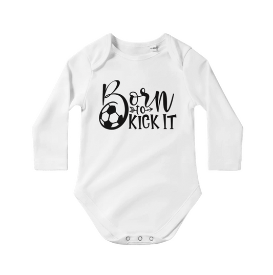 Born to Kick It Baby Onesie – Long Sleeve Cotton Bodysuit