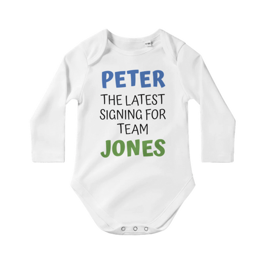 Personalized Custom Classic Baby Long Sleeve Bodysuit White