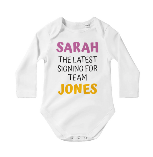 Personalized Custom Classic Baby Long Sleeve Bodysuit White